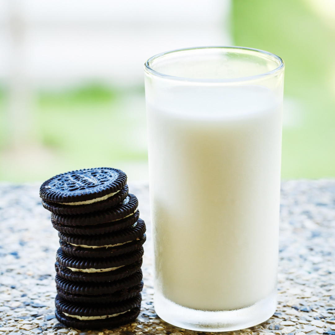 Oreo cookie and milk